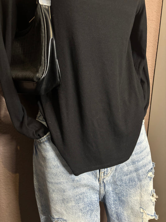 Haut noir manches longues côtelé – Kiabi taille M