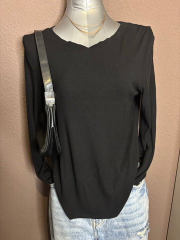 Haut noir manches longues côtelé – Kiabi taille M