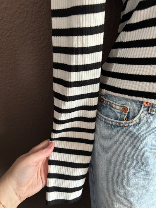 haut manche longue matière pull marinière col rond taille S stradivarius