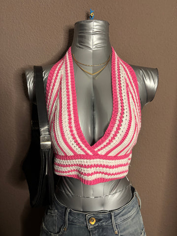 Haut crochet rayé rose – Dos nu – Taille S