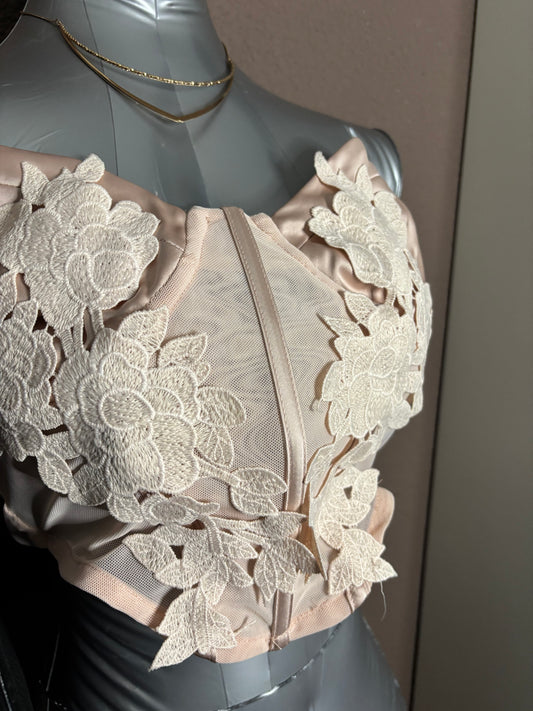 Bustier corset nude à dentelle florale – Bershka