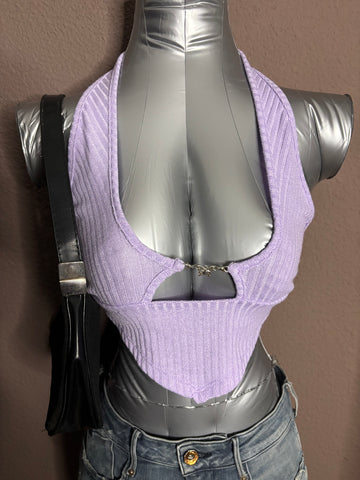 Haut dos nu lilas ajouré – Taille XS