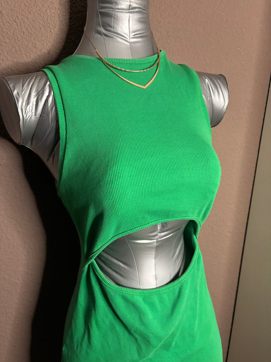Robe verte côtelée ajourée – Taille XS