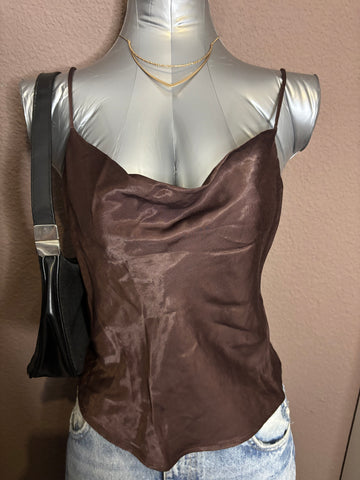 Top satiné marron à bretelles fines – ZARA taille M