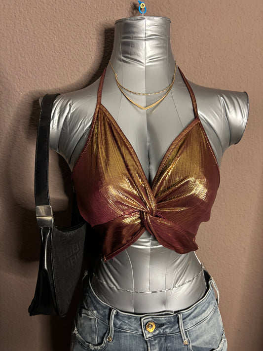 Haut brillant noué devant - dos nu – Taille XS